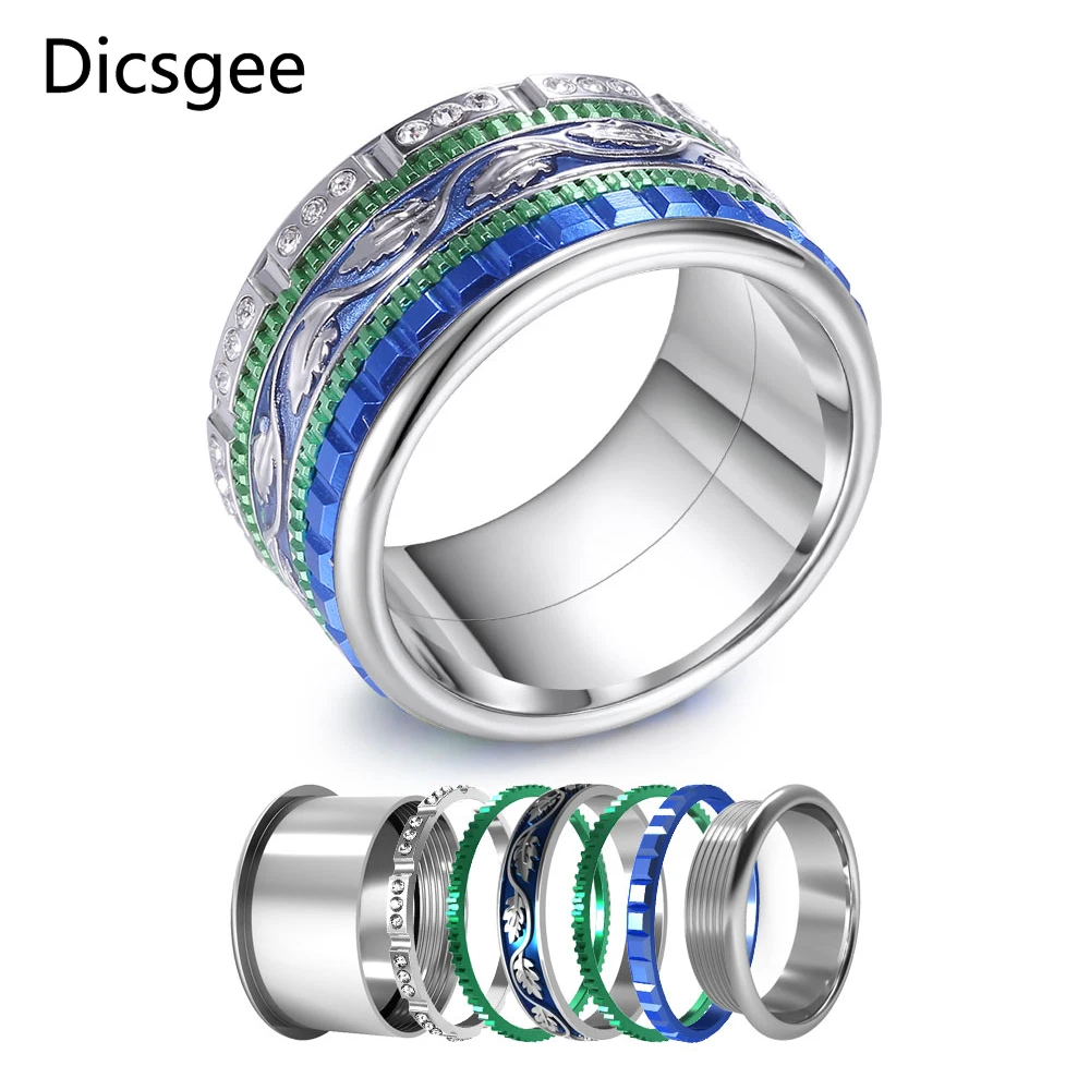 

Винтажное синее кольцо-Спиннер Cremo с узором, вращающееся для женщин и мужчин, кольца из нержавеющей стали для годовщины, серебро