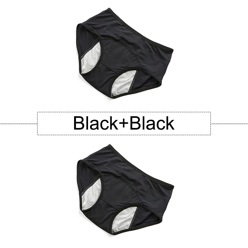 Black Black 2 шт./партия, хлопковые менструальные трусики, герметичное нижнее белье для женщин с высокой талией, бесшовные трусы с дышащими отверстиями, большие размеры - Цвет: Black Black