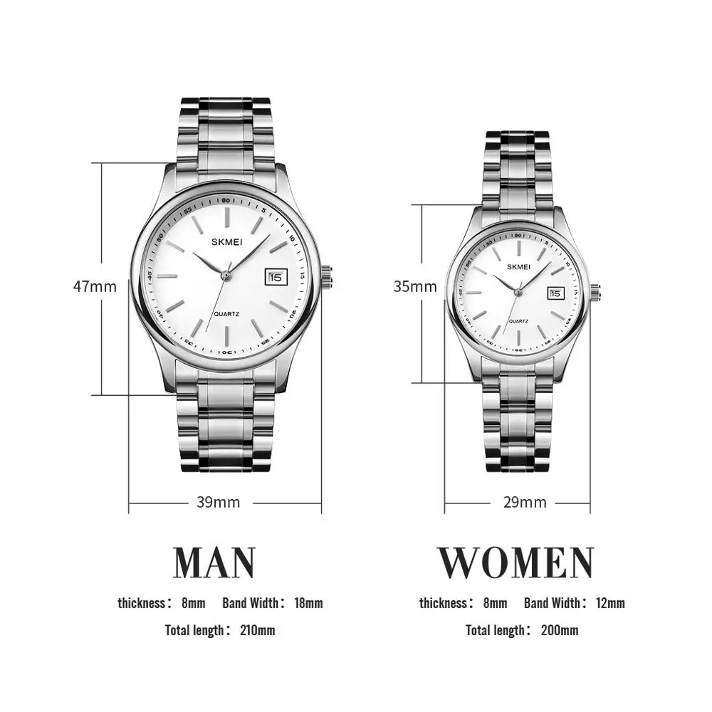 

Casual Couple Watch Stainless Steel Women Men Quartz Wristwatch 30M Waterproof Date Lover Gift Luxury SKMEI Brand 2020 Relogio