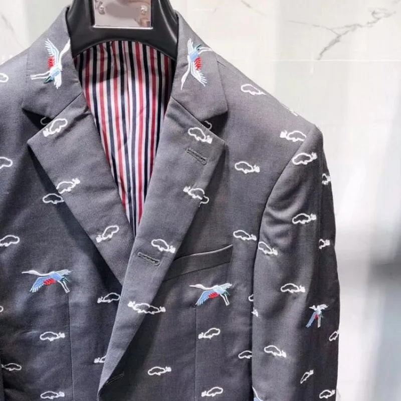 Тяжелый рабочий новый цельный мужской блейзер с вышивкой модный приталенный