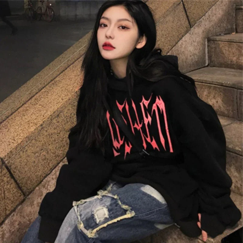 

Style High Street Fashion Hiphop Hooded Sweater Women's Spring and Autumn 2021 Loose Style Thin Coat