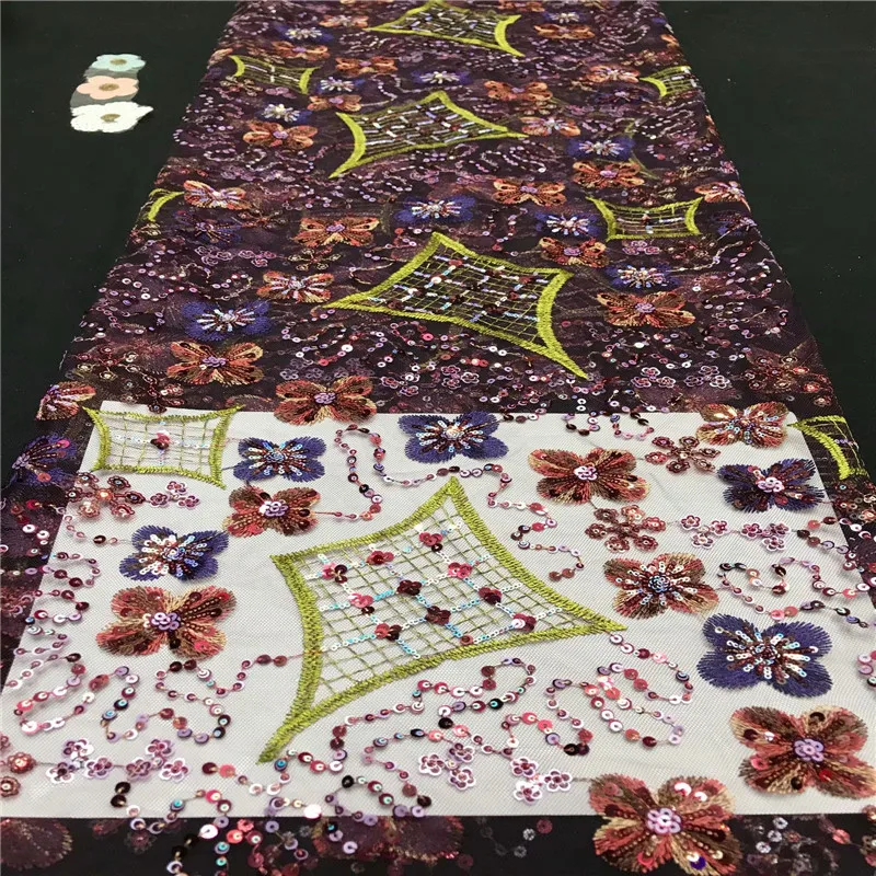 2020 фиолетовая последняя нигерийская кружевная ткань 3D цветок высокое качество