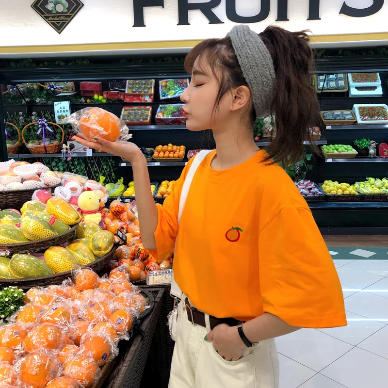 Милая мультяшная футболка с принтом граффити и фруктов Корейская винтажная