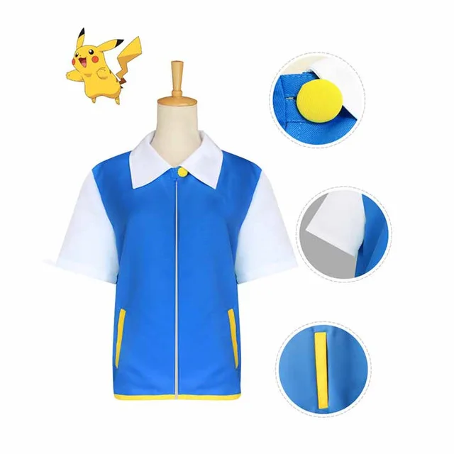only tops POKEMON Ash Ketchum голубой костюм для косплея куртка+ перчатки+ шляпа+ шары Карманный Монстр пепел Кетчум костюмы аниме косплей реквизит - Цвет: only tops