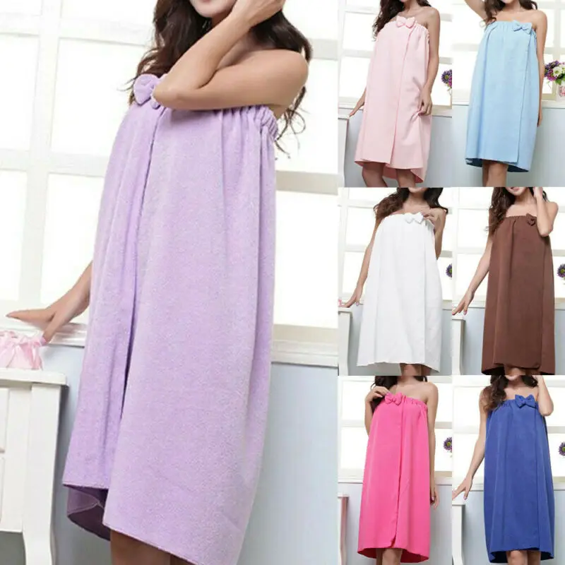 Микрофибра Для женщин Полотенце Ванной Душа халат бантом SPA абсорбент тела