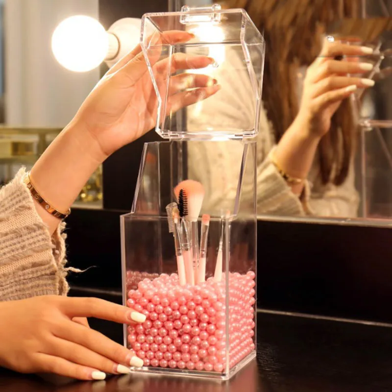 Прозрачная коробка для хранения косметики органайзер кистей макияжа
