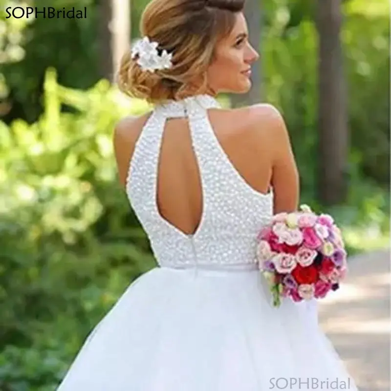 

New Arrival Elegant White Wedding Dresses Halter Neck Hollow Back Tulle Ball Gown Wedding Gowns Vestido de noiva Bride Dresses