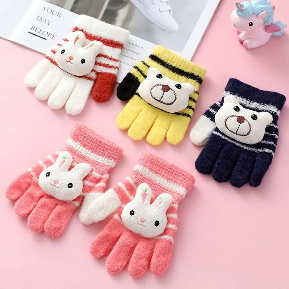 

Cute Winter Gloves Kids Warm Children's Mittens Half Full Finger Cartoon Bear Knitted Gloves For Toddler Girl Boy Child Glove