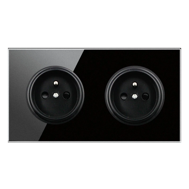 

146 Type French switch Socket Crystal Tempered Pure Glass Panel 13a Double Eu Standard Wall Power Socket Grounded black