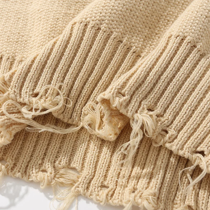 Вязаный свитер IEFB с радужным принтом граффити мужская Свободная трикотажная