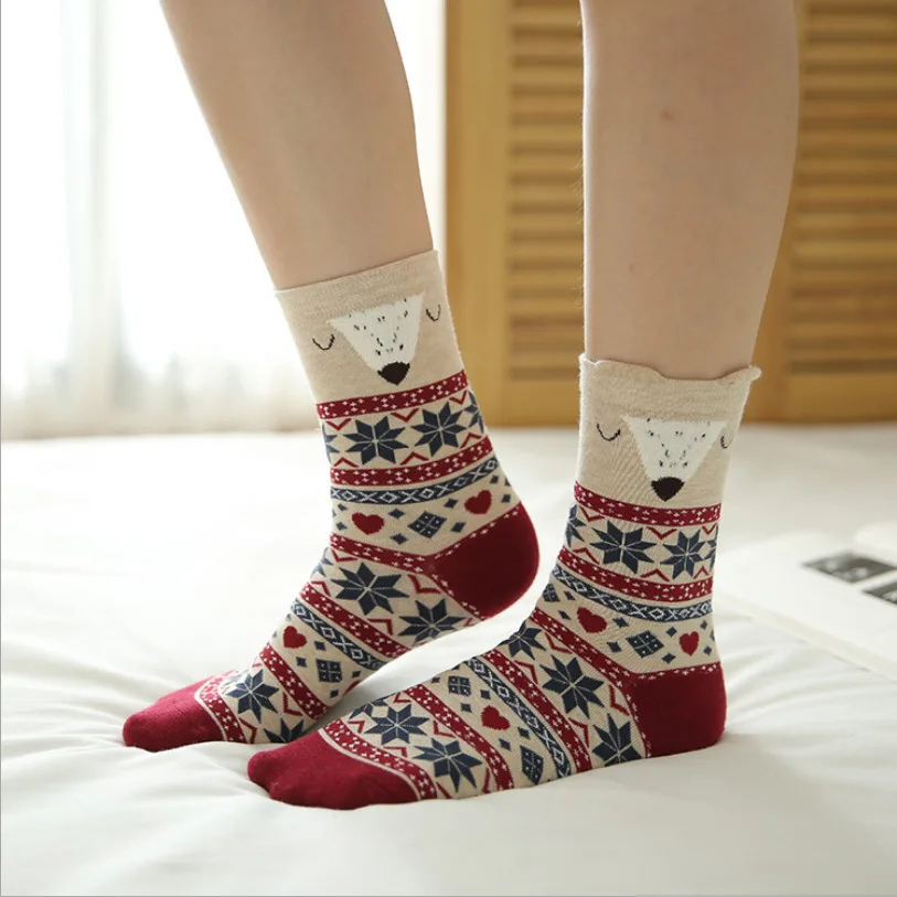 

5Pairs 2019 New Autumn Women Cotton Socks In tube Animal Ear Cute Socks Fox Bear Soft Cartoon Socks Girl