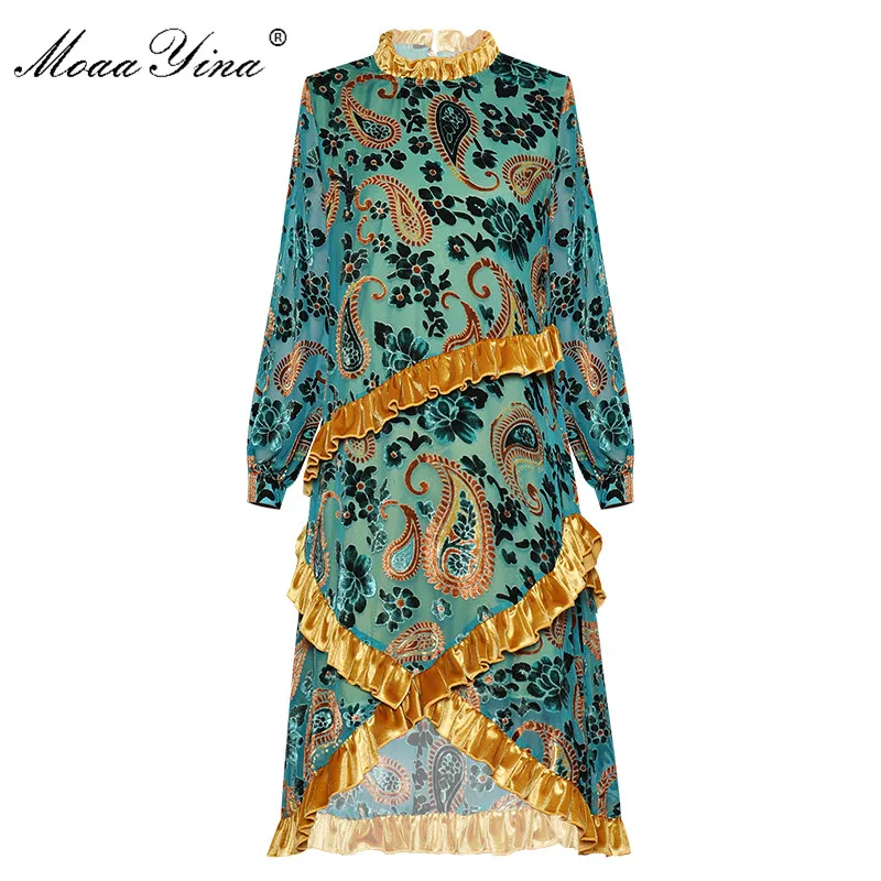 MoaaYina модное дизайнерское платье весна осень женское стоячий воротник длинный