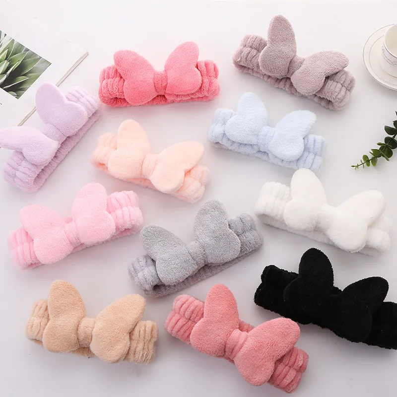 

2021 Wholesale Coral Fleece Butterfly Bows Headbands for Women Girls Makeup Face Washing Hairdo Bnadgae Headwrap Hairband Turban