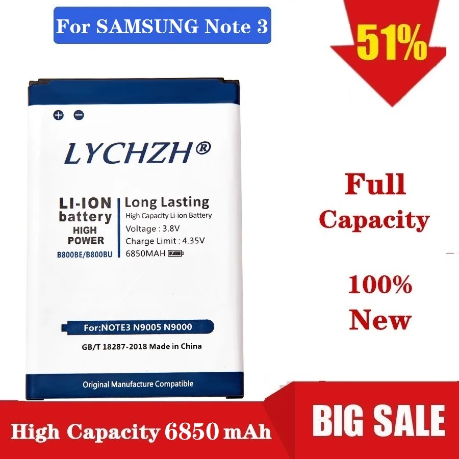 Аккумулятор B800BC B800BE/BU 6850 мАч для Samsung Galaxy Note 3 N9000 N9005 N900A N900 N9002 N9008 N9009 N9006 N9008S