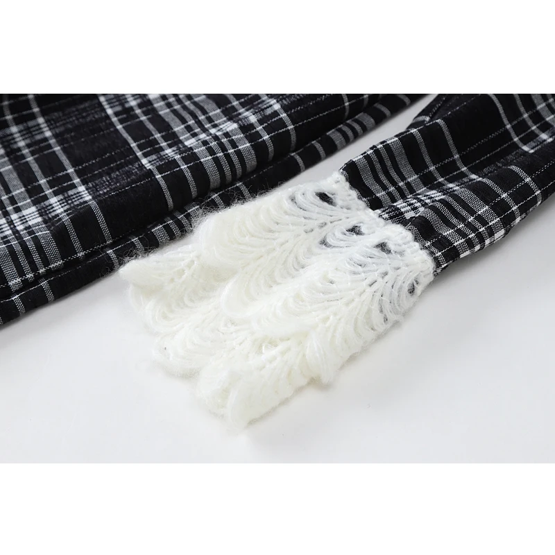 

Knit V Neck Design Dresses Women Plaid Retro Elegant Frocks High Waist Elegant Korean 2021 Spring Long Sleeve Ins Dress Mujer