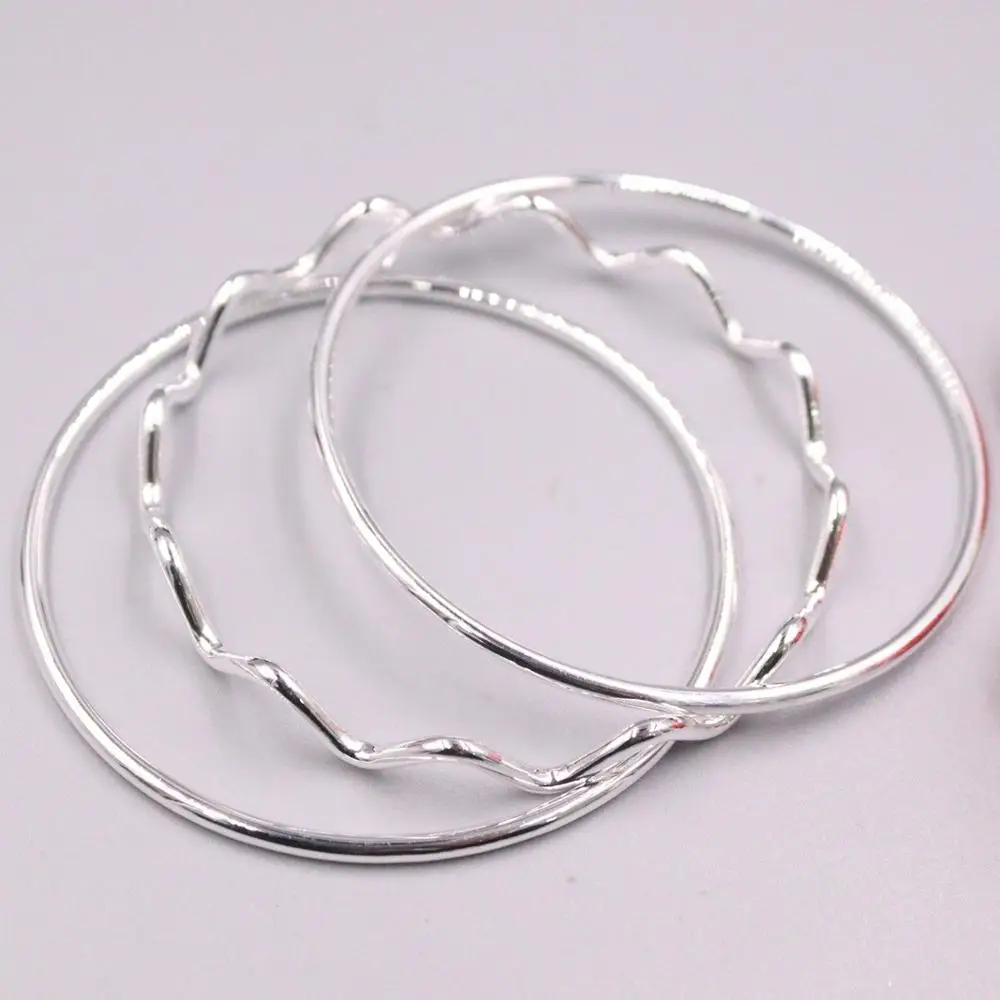 

Pure 999 Fine Silver Bracelet Width 10mm Raised Grain Smooth Three Bangle 60mm About 26g For Woman