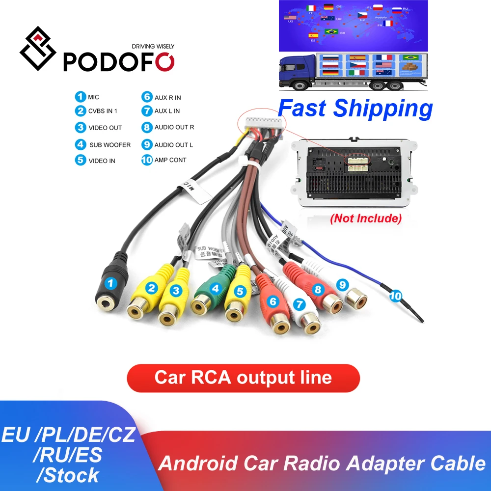 

Podofo Car Radio Stereo RCA Output Microphone Suitable for Android Multimedia Player Aux-In Adapter Cable Bluetooth Phone Use