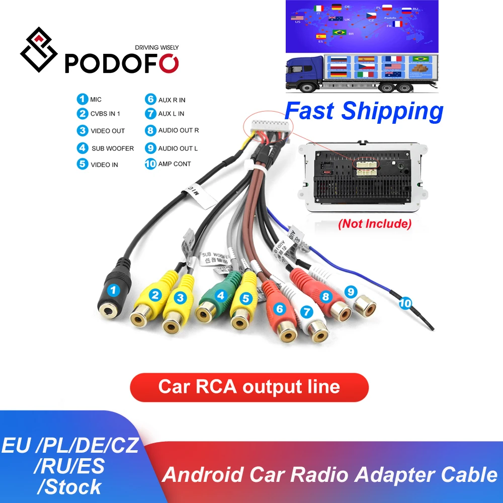 Автомагнитола Podofo стерео система с выходом RCA микрофоном подходит для Android