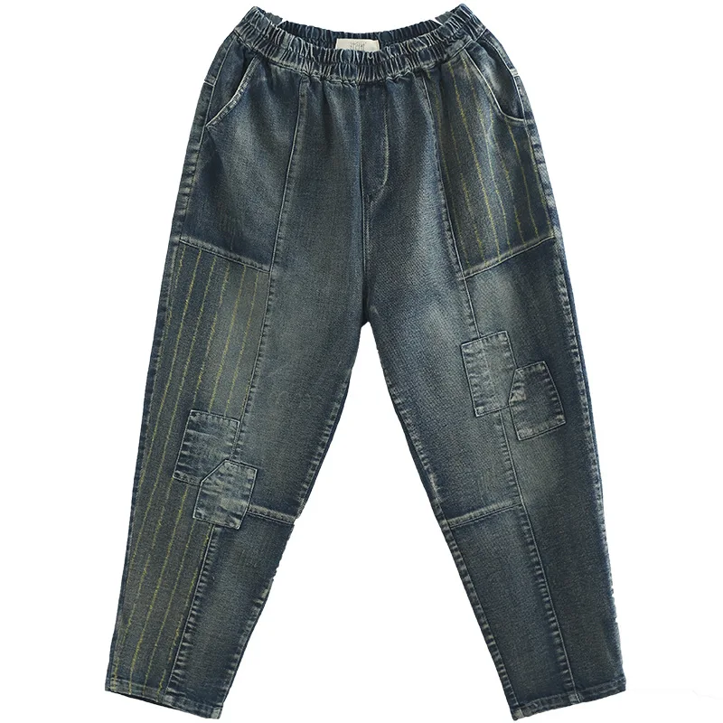 Женские винтажные джинсы OMIKRON Свободные повседневные джинсовые шаровары в