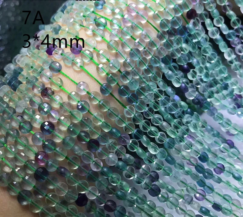 AAA LOOSE BEADS Fluorite coin faceted 3*4mm wholesale for DIY jewelry necklace 36cm | Beads
