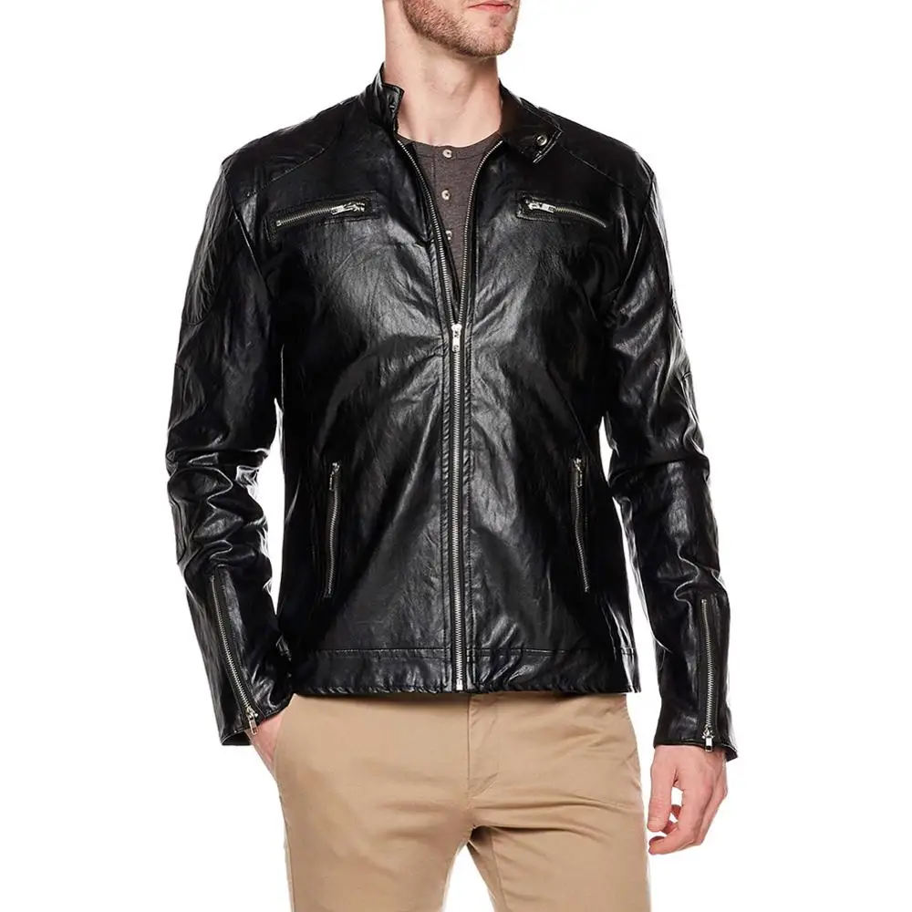 Мужская кожаная куртка с воротником стойкой из искусственной кожи|Куртки