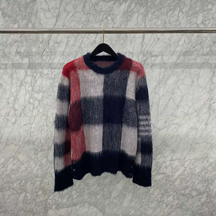 

2021 ТБ модный брендовый свитер, мужская и женская, с о-образным вырезом, в клетку, с мохер шерстяной свитер на осень-зиму повседневные Пуловер...