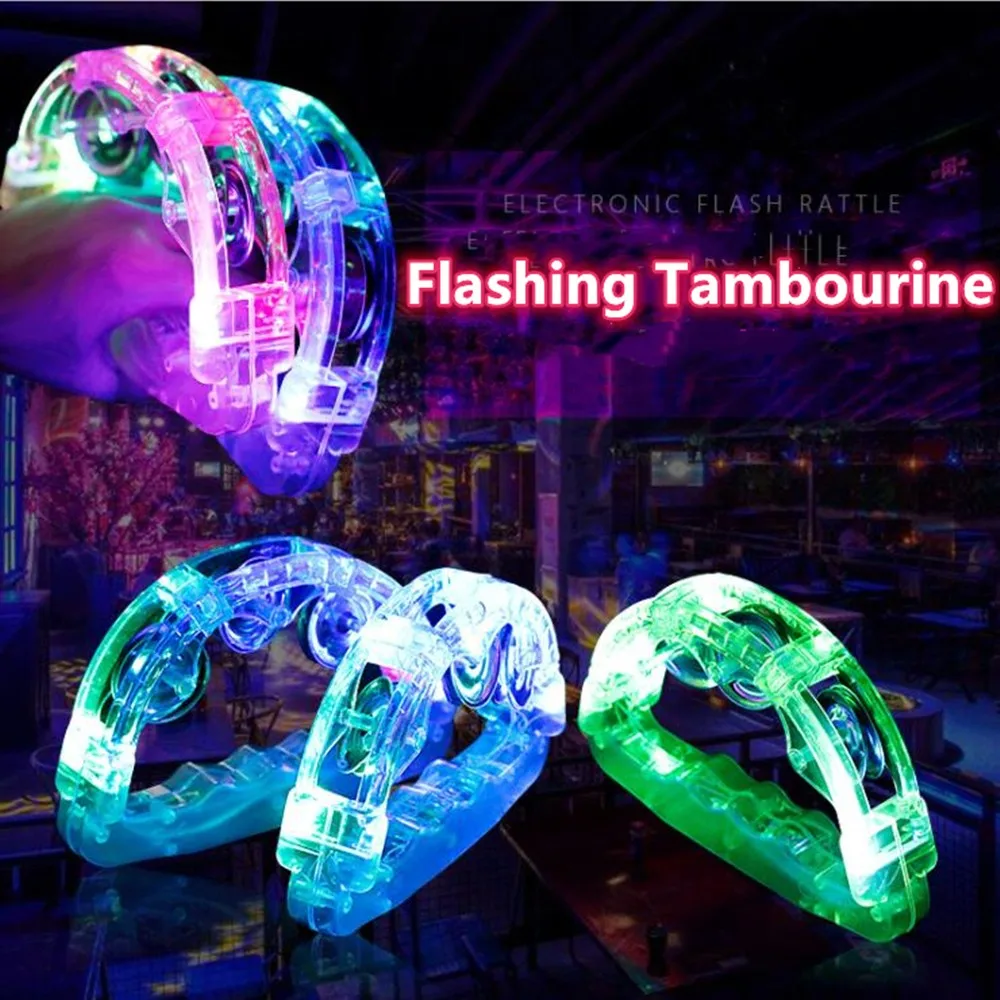 

1pc Led Tambourine LED Light Up Sensory Toy Flashing Tambourine Musical Instrument Shaking Toys For Wedding Parties Random Color