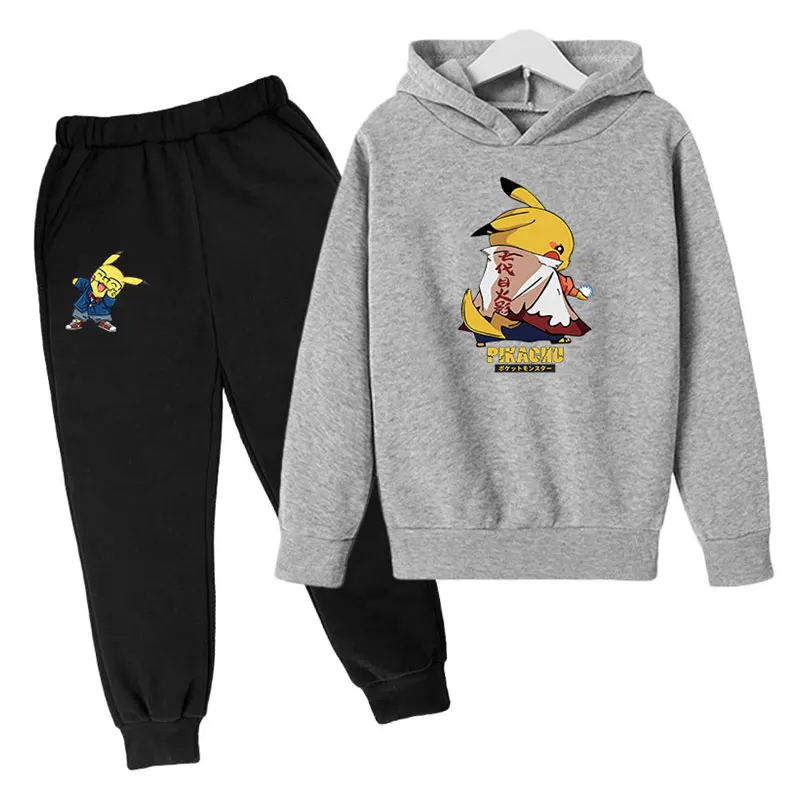 

Pikachu-Pokemon Kids Sweatshirt Suit Autumn Winter Clothing Sets Cartoon Children Boys Girls Clothes Hoodies Pants 2 Pcs Suit