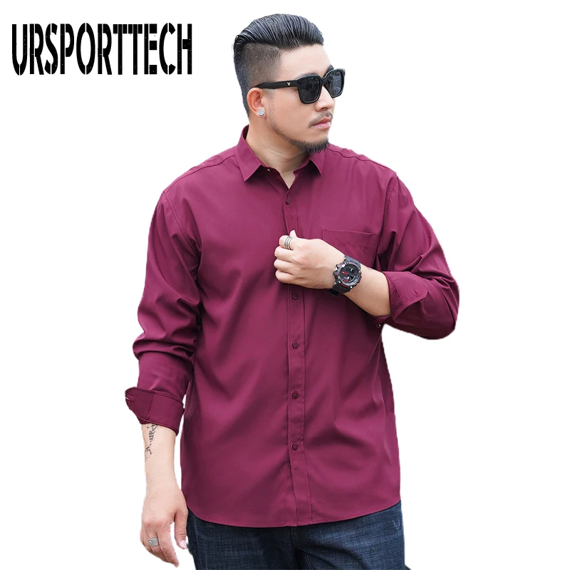 URSPORTTECH Large Size 8XL 9XL Men's Casual Shirt Long Sleeve Mens Business Shirt Spring Loose Blouse Man Multi Color Solid Tops