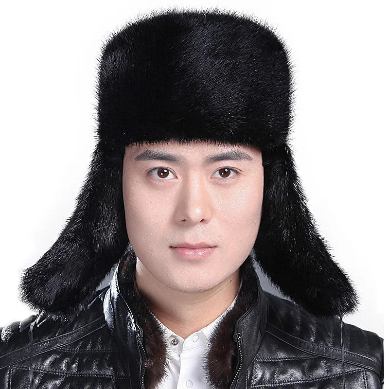 2019 теплая шапка авиатора мужская из меха норки с наушниками для папы