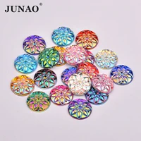 junao 50pcs 20mm mix color sewing flower rhinestone applique round flatback acrylic gems sewn strass diamond for needlework
