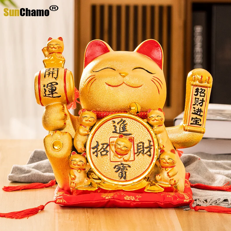 

10 inch Golden Lucky Cat Ornaments Opening Large Shop Cashier Counter Electric Hand Shake Gift Automatic Beckoning Fortune Cat