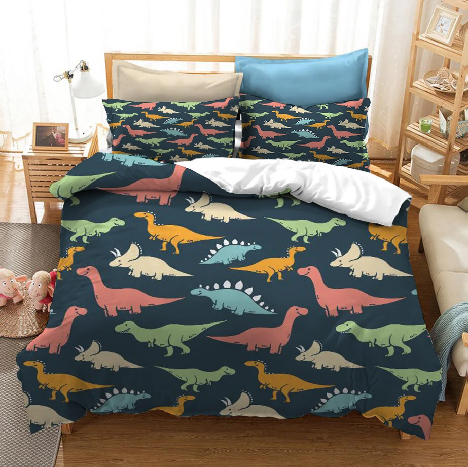 Комплект постельного белья с мультяшным динозавром и 3D-принтом пододеяльники