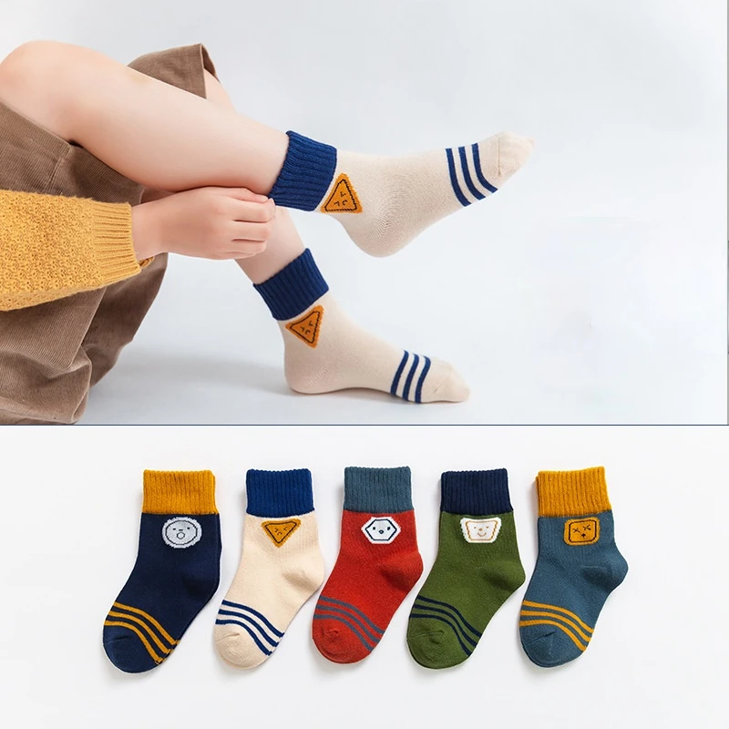 Calcetines absorbentes para ni&ntilde;o y ni&ntilde;a, medias transpirables de alta calidad, para primavera y oto&ntilde;o, de 1 a 12 a&ntilde;os, 5 par/lote-1