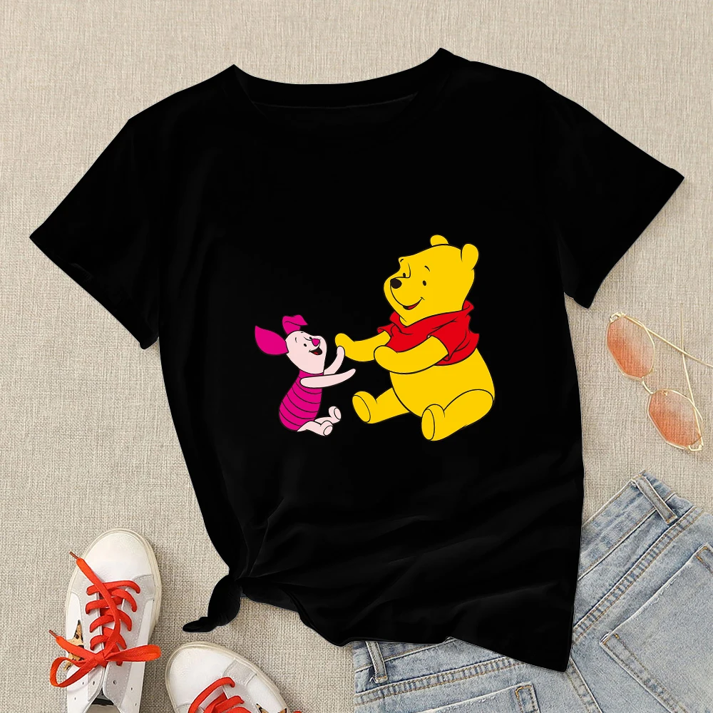 

Winnie the Pooh Woman T-shirt Harajuku Style Fashion Streetwear Disney Tees Pooh Bear Piglet Printed Young Women Shirt Casual