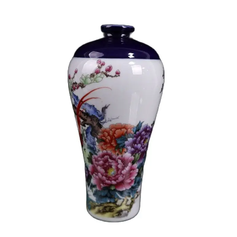 

Китайская старинная фарфоровая синяя глазурованная и Пастельная Сливовая ваза с цветочным и птичьим узором