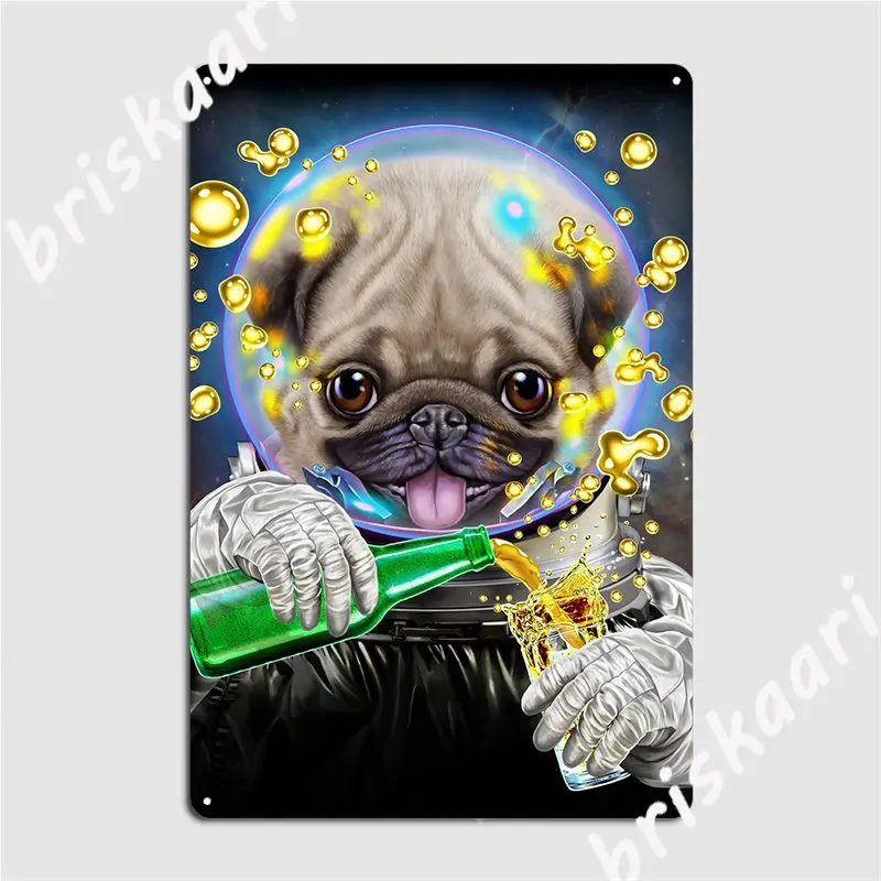 

Постер астронавт Мопса Металлический налет забавные настенные тарелки для паба клуба бара жестяной знак постер