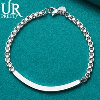 urpretty 925 sterling silver box square tube chain bracelet for women wedding engagement party charm jewelry