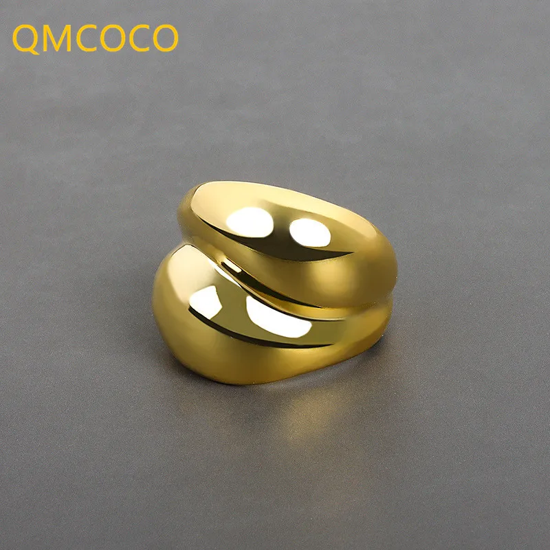 aliexpress.com - QMCOCO Simple Classic Silver Color Double Finger Wide Rings For Women Trendy Elegant Geometric Punk Party Fine Jewelry Present