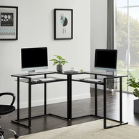 l shaped glass desk 56 home office computer desk with shelf round corner glass workstation desk black