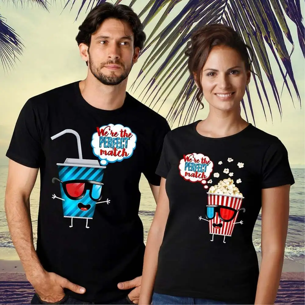 Забавная рубашка рубашки в виде попкорна парные футболки для его и ее пар подарки