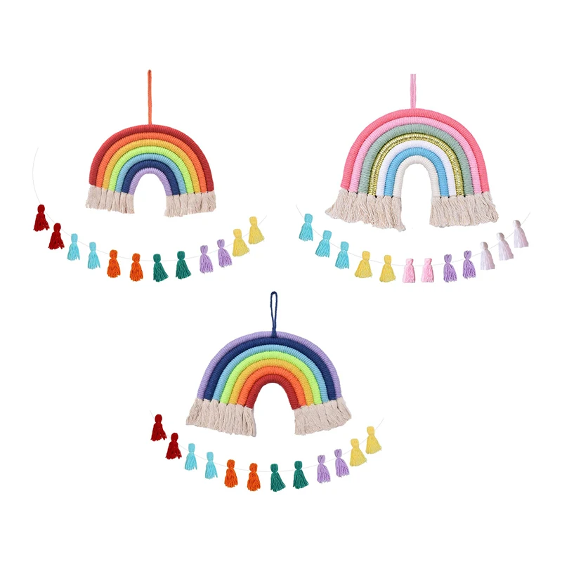 

Радужный Настенный декор с орнаментом, гирлянда с кисточками, макраме ручной работы, плетеный орнамент 2021, 2 шт.
