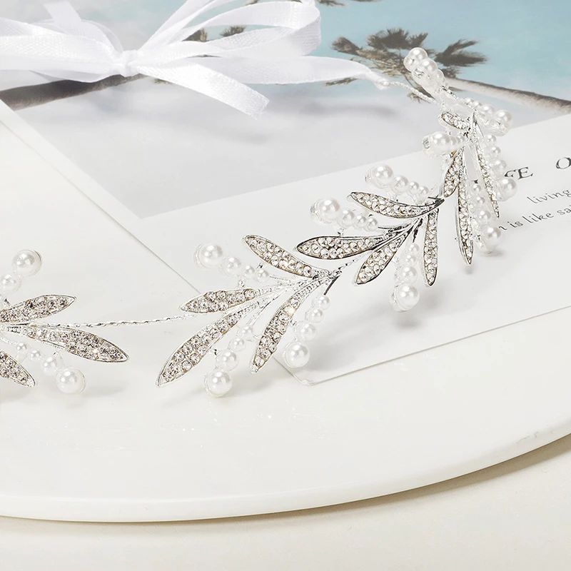 QYY Женская повязка Стразы голову горный хрусталь жемчужный серебряный цвет