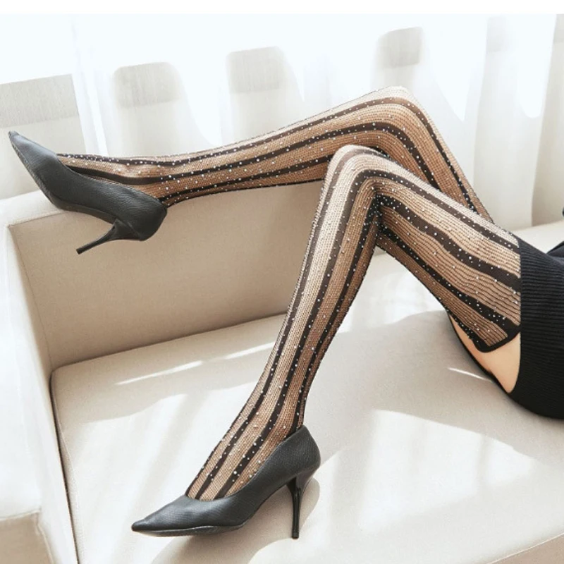 

Black Crochet Lace Stockings Women Fashion Thigh High Socks Sexy Lingerie Stockings Carnival Glitter Diamond Fishnet Stockings