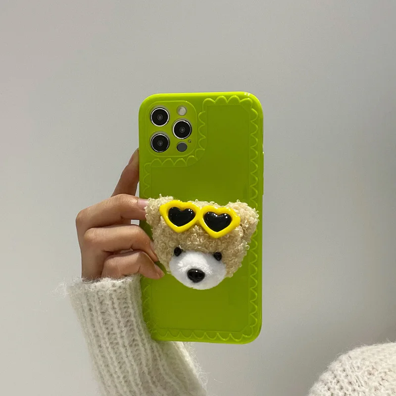 

Korean 3D Cute Eyes Plush Bear Bracelet Soft Case for IPhone 7 8 Puls X XR XS 11 12 Pro Max Photo Frame Protection Back Cover