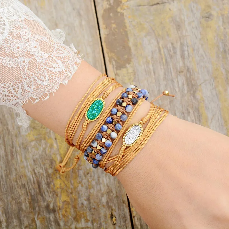 Женские блестящие браслеты граненые веревочные из кальдалита ручной работы в