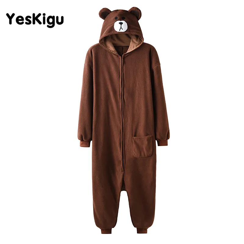 Pijamas de animales Kigurumis para hombre y mujer, ropa de dormir con cremallera de oso de dibujos animados, Polar, cálido, monos, mono, talla XXL