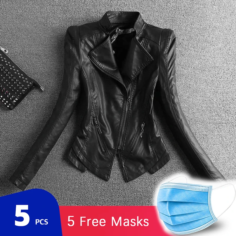 Демисезонные женские кожаные куртки женская тонкая черная куртка на молнии