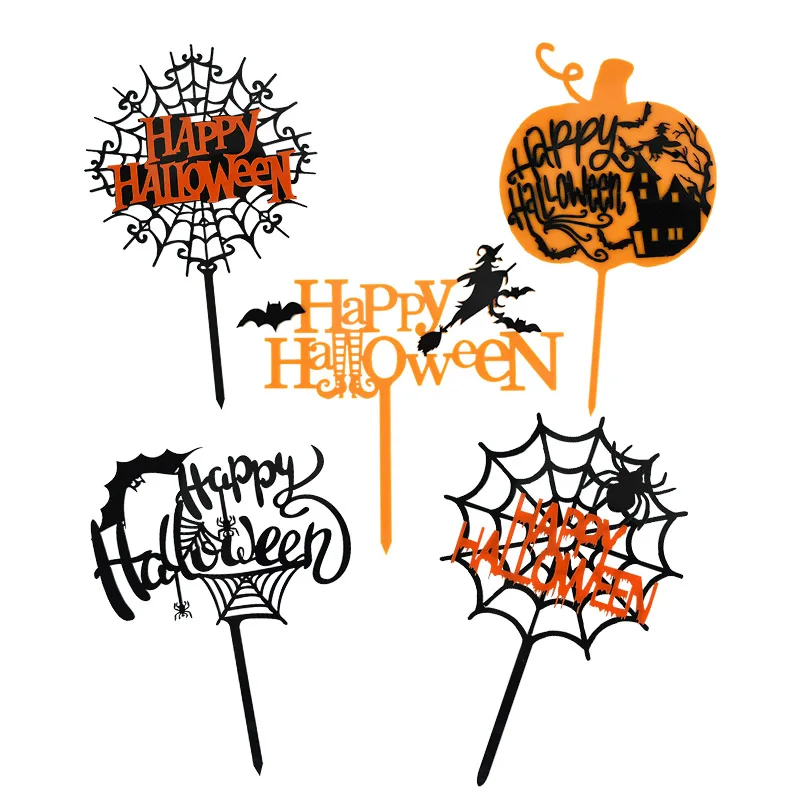 

Acrylic Happy Halloween Trick or Treat Webs Cake Topper Ghost Festival Birthday Halloween Party Cake Dessert Decorating Tools