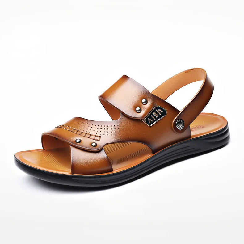

Мужские повседневные кожаные сандалии, летние пляжные шлепанцы для вождения, уличная одежда двойного назначения, 2021